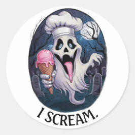 "I Skräm" Funny Ghost Chef Halloween Ice Cream St. Runt Klistermärke