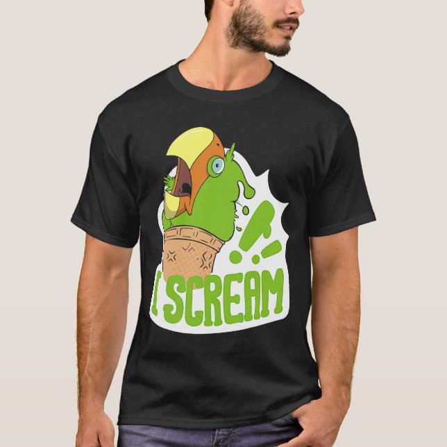 I Skräm Ice Cream Parrot Screaming for Cockatiels T Shirt (Framsida)