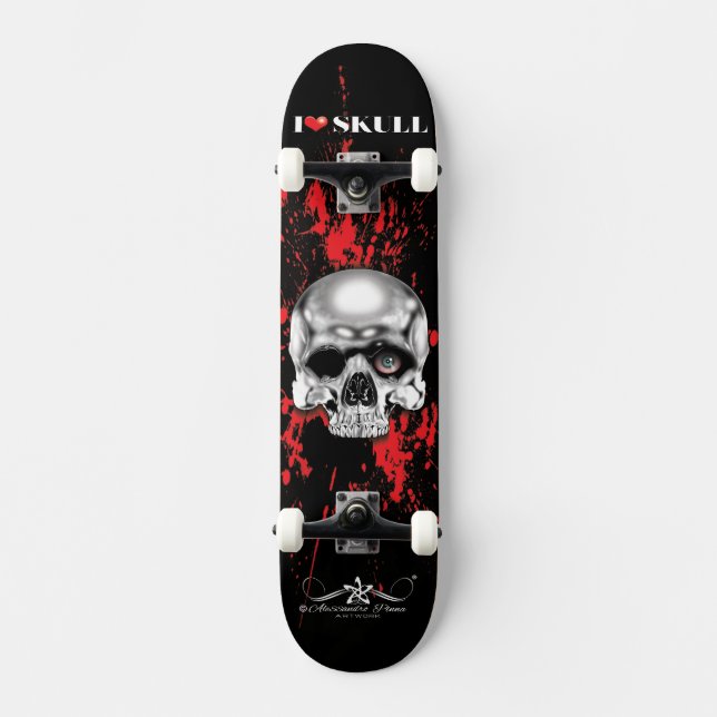 I ❤ Skull 6/10 Mini Skateboard Bräda 18,5 Cm (Framsida)