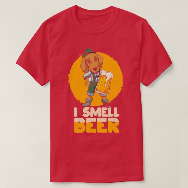 I smell beer dog in Bavarian oufit German Party  T Shirt (Design framsida)