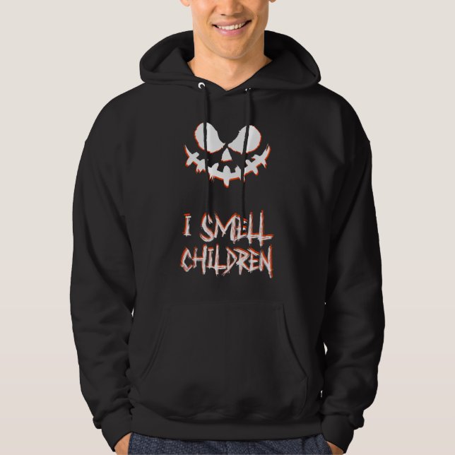 I Smell Children Scary Vuxen Halloween Pumpkin Fac Hoodie (Framsida)
