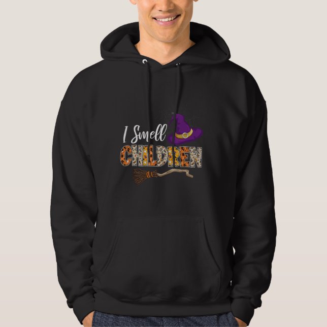 I Smell Children Teacher Halloween Witch Brooms Hoodie (Framsida)