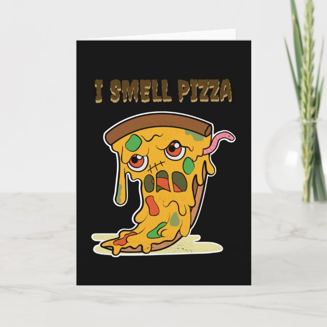 I Smell Pizza Funny Halloween Kawaii Zombie Food Kort (Framsida)