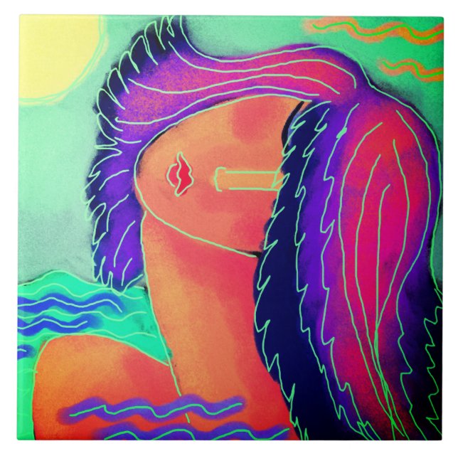 I Sol-Abstrakten Porträtt i en kvinna Kakelplatta (Framsidan)