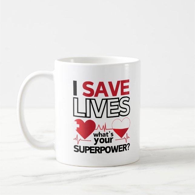 "I Spara Lives - Superpower" Healthcare Hero Kaffemugg (Vänster)