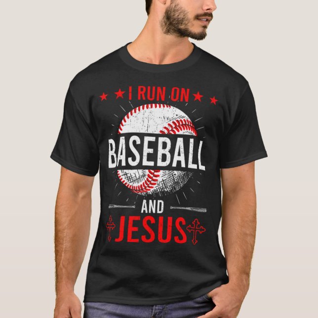 I Springa om Baseball och Jesus Baseball Älskare b T Shirt (Framsida)