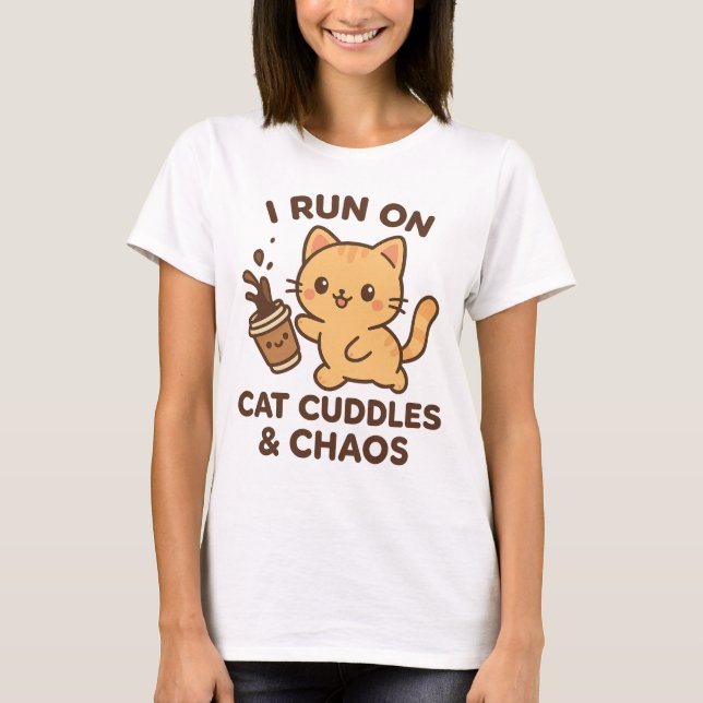 I Springa om Cat Cuddles & Chaos T-Shirt - Cute Ca (Framsida)