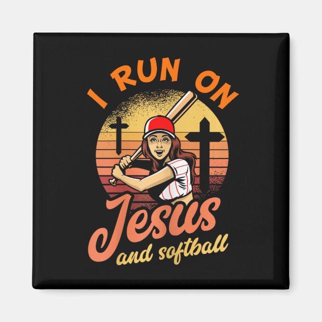 I Springa om Jesus och Softball Christian Player-g Magnet (Framsidan)