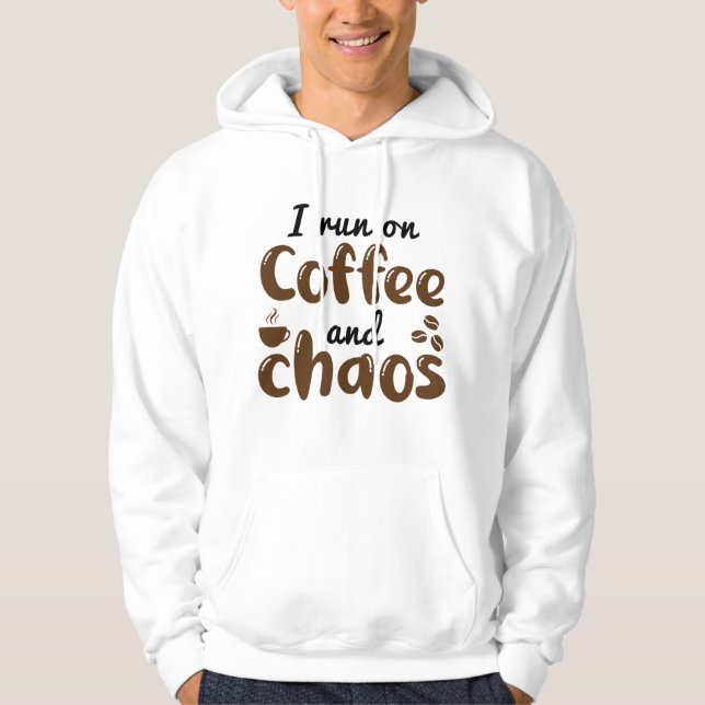 I Springa om kaffe och kaos Hoodie (Framsida)
