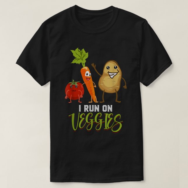 I Springa on Veggies Plant-Bases Vegetables Älskar T Shirt (Design framsida)