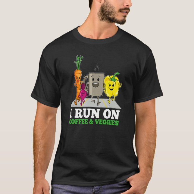 I Springa på Coffee Veggies Vegan Springer Vegetar T Shirt (Framsida)