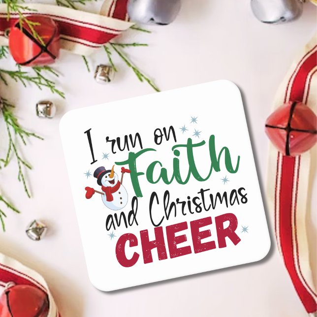 I Springa på Faith and jul Cheer Festive Helgdag Underlägg Papper Kvadrat (I Run On Faith and Christmas Cheer Festive Holiday Square Paper Coaster)