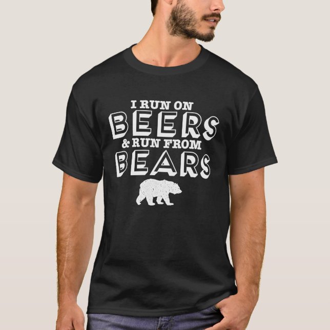 I Springa på Öl och Springa från björnar T Shirt (Framsida)