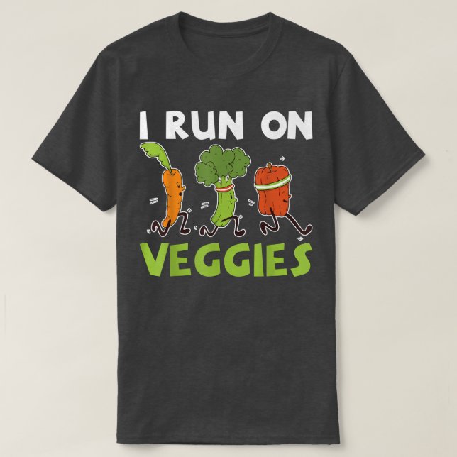I Springa på Veggies Fruit Vegetables Vegetarian T Shirt (Design framsida)
