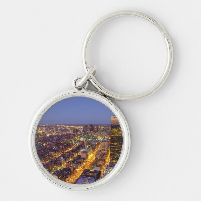 I stadens centrum Boston och Hancock torn Rund Silverfärgad Nyckelring (Framsidan)