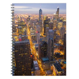 I stadens centrum Chicago horisont på skymningen Anteckningsbok Med Spiral
