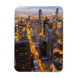 I stadens centrum Chicago horisont på skymningen Magnet