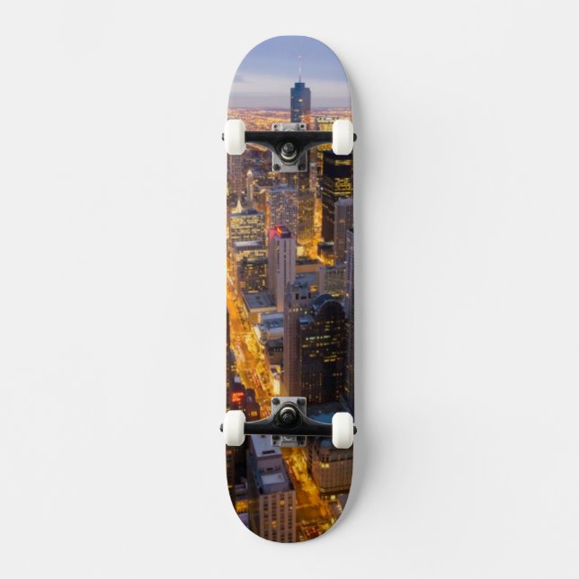 I stadens centrum Chicago horisont på skymningen Skateboard Bräda 21,5 Cm (Framsida)