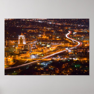 I stadens centrum Roanoke, Virginia på natten Poster