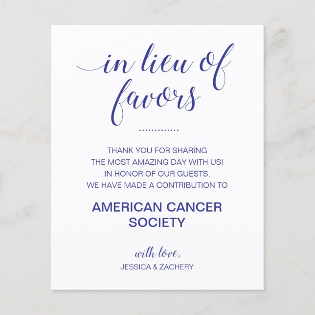 I stället för favoritvälgörenhet donera marinblå B (Framsida)