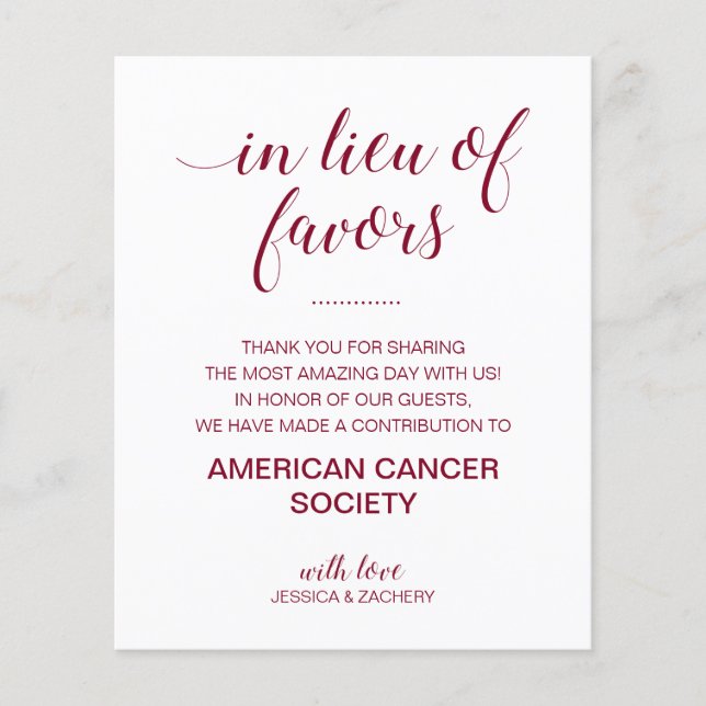 I stället för favors Charity Donate Burgundy Bröll (Framsida)