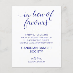 I stället för favors Charity Donation Blue Bröllop