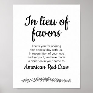 I stället för favors Charity Donation Bröllop-teck Poster