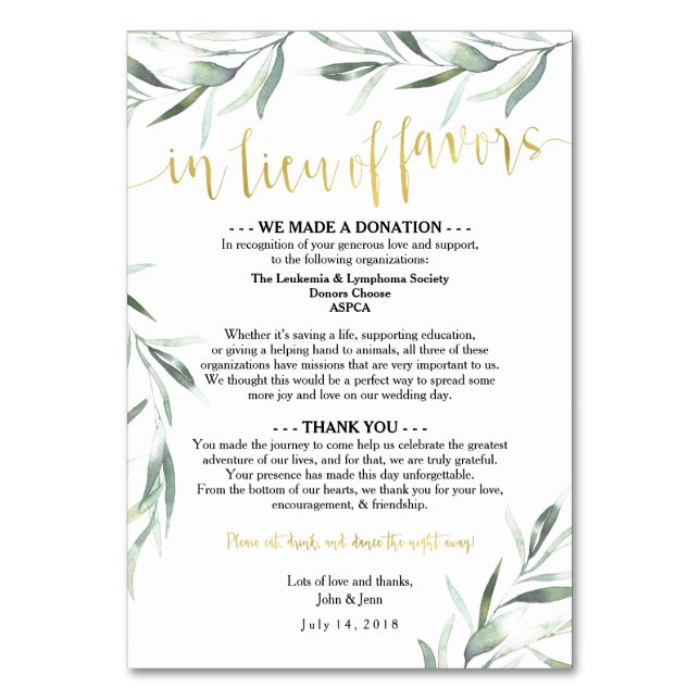 I stället för Favors för Jenn Bordsnummer (Framsidan)