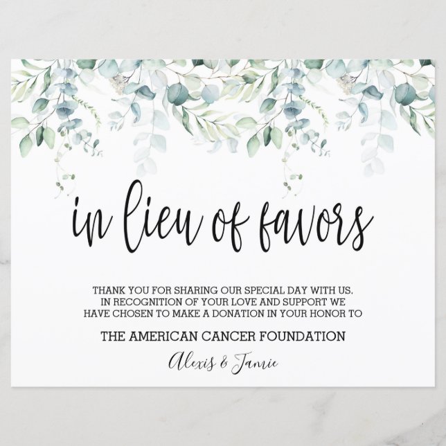 I stället för Favors Sign - Eucalyptus Bröllop (Framsida)