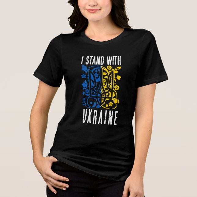 I stand with Ukraine. Trident of Ukraine.  T Shirt (Framsida)