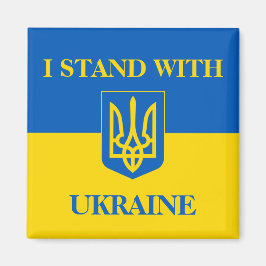 I Stand With Ukraine. Ukrainian Flag & Trident. Magnet