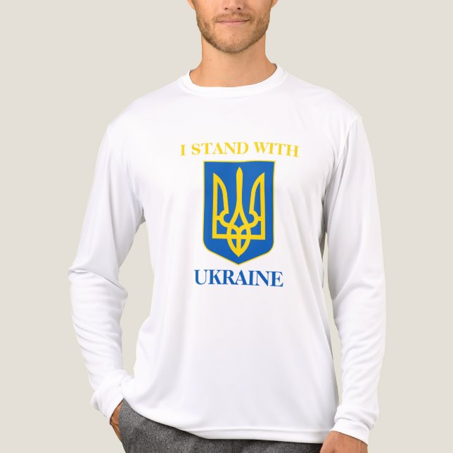 I Stand With Ukraine & Ukrainian Flag & Trident T Shirt (Framsida)