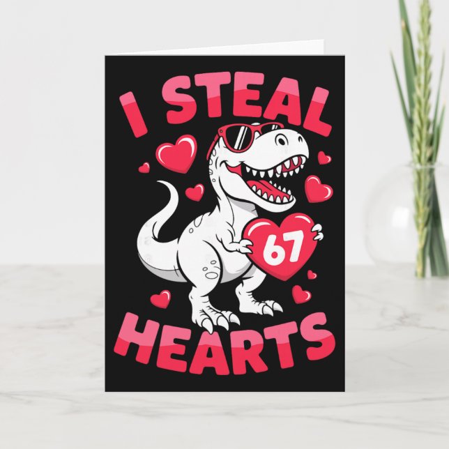 I Steal 67 Hearts Funny 67 Valentine Dinosaur Men  Kort (Framsida)