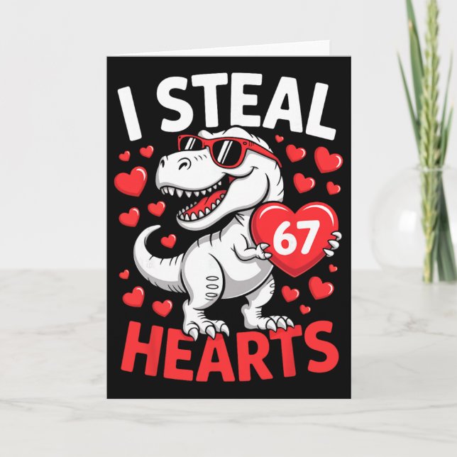 I Steal 67 Hearts Funny 67 Valentine Dinosaur Men  Kort (Framsida)