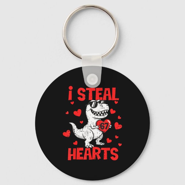 I Steal 67 Hearts T-rex Six Seven Valentines Day B Nyckelring (Framsida)
