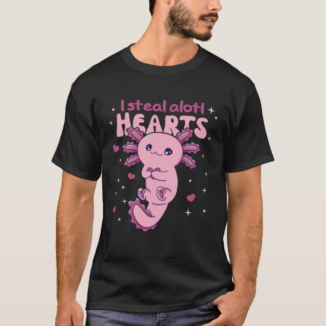 I Steal Alotl Hearts Valentine s Day Pun Axolotl T Shirt (Framsida)
