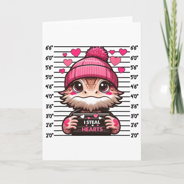 I Steal Heart Cute Bearded Dragon Mugshot Valentin Kort (Framsida)