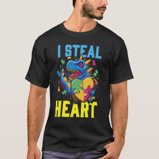 I Steal Heart  Dinosaur Autism Awareness T Shirt