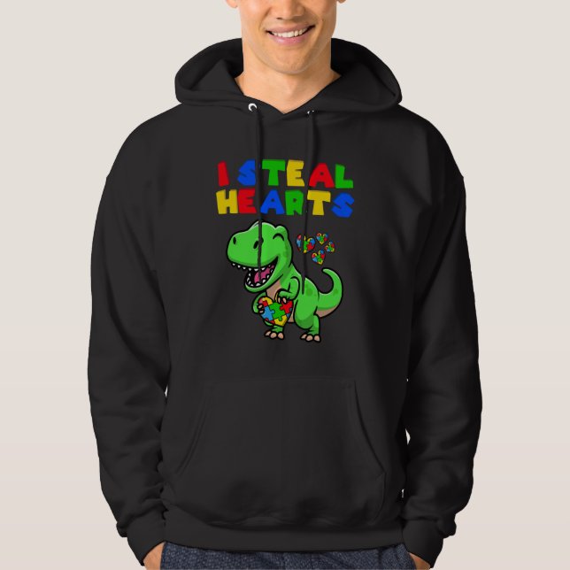 I Steal Hearts Autism Awareness Puzzle Rex Dinosau Hoodie (Framsida)