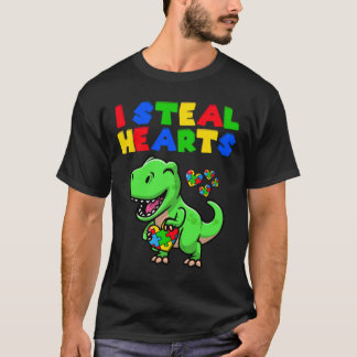 I Steal Hearts Autism Awareness Puzzle Rex Dinosau T Shirt