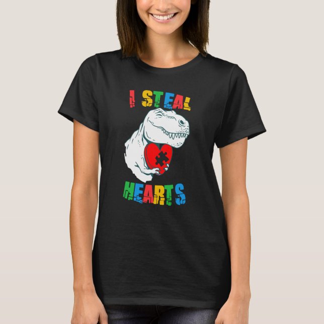 I Steal Hearts Autism Awareness Rex Valentines Day T Shirt (Framsida)