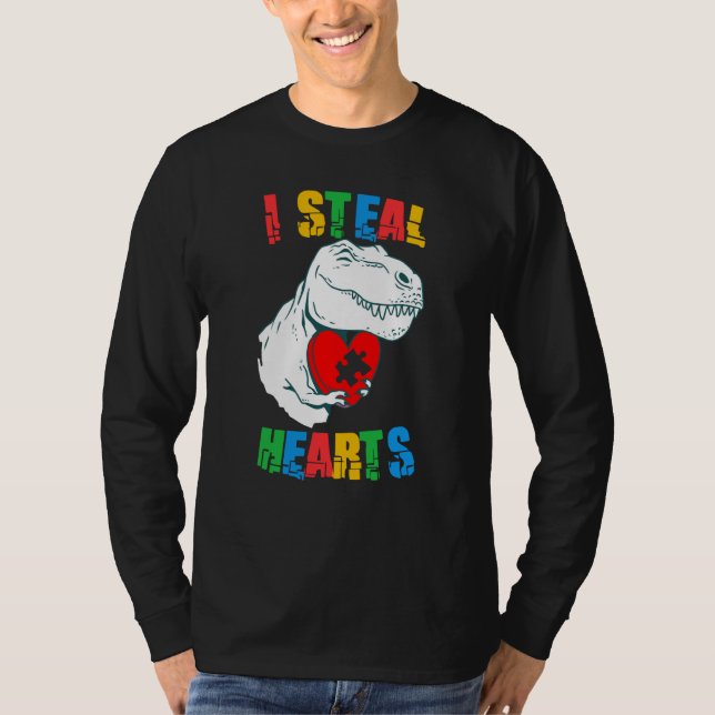 I Steal Hearts Autism Awareness Rex Valentines Day T Shirt (Framsida)