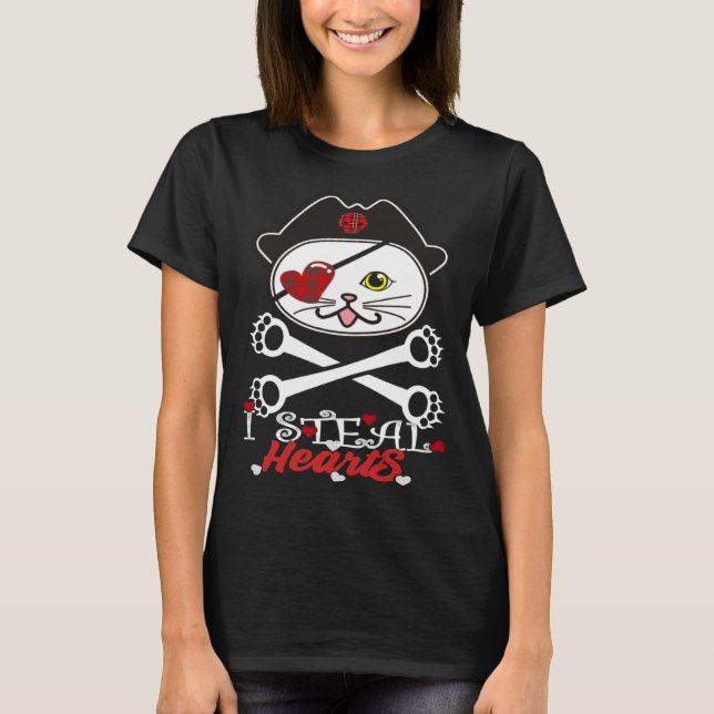 I Steal Hearts Cat Boys Valentines Day Cat Pirate  T Shirt (Framsida)
