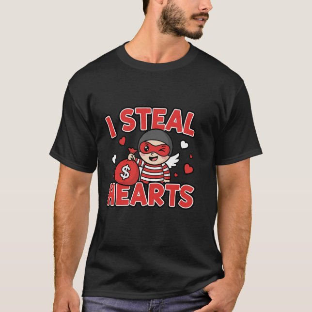 I Steal Hearts Cute Funny Valentine Cartoon Design T Shirt (Framsida)
