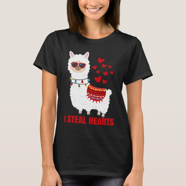 I Steal Hearts cute Llama Valentines Day T Shirt (Framsida)
