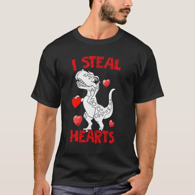 I Steal Hearts Cute Valentine's Day Dino  Rex 1 T Shirt (Framsida)