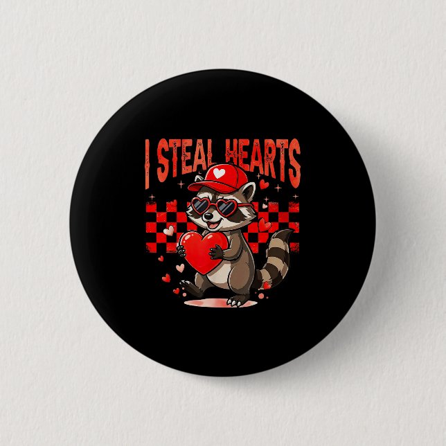 I Steal Hearts Design Raccoon Valentine Day Retro  Knapp (Framsida)