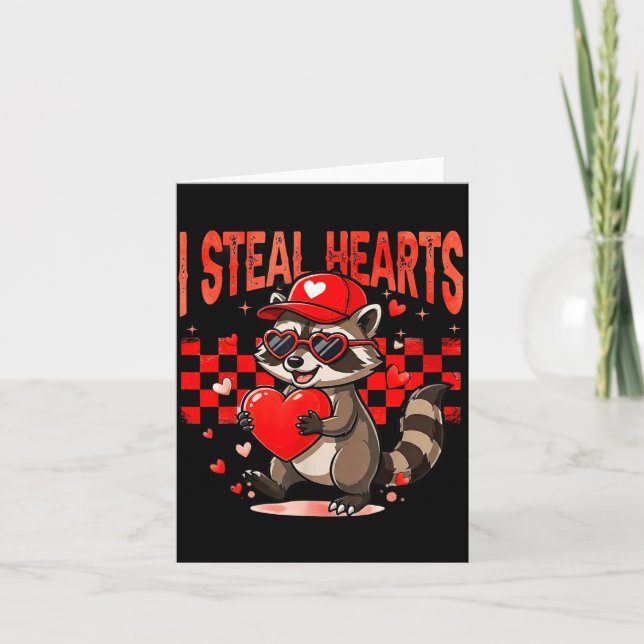 I Steal Hearts Design Raccoon Valentine Day Retro  Kort (Framsida)