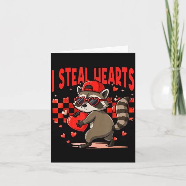 I Steal Hearts Design Raccoon Valentine Day Retro  Kort (Framsida)