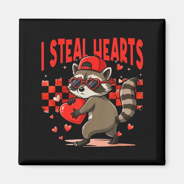 I Steal Hearts Design Raccoon Valentine Day Retro  Magnet (Framsidan)